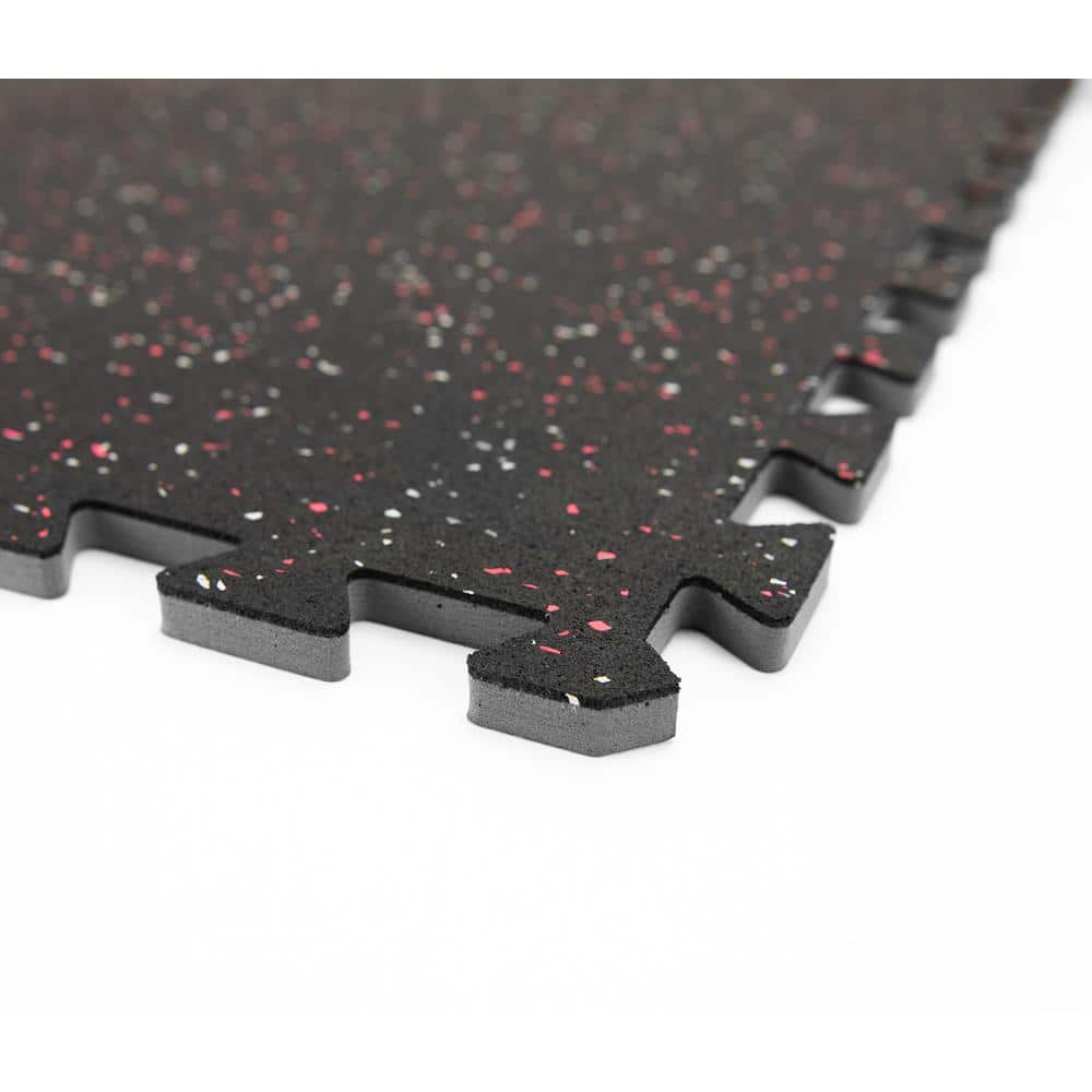 Rhyolite Black 24 in. W x 24 in. L x 0.47 in. Thick Rubber Interlocking Exercise Floor Tiles (4 tiles/case) - Hercitys