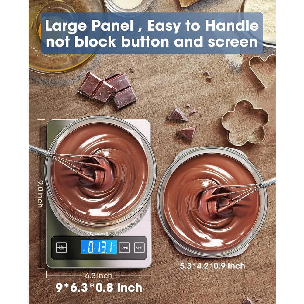 Digital Food Scale Weight Grams and Ounce Precise Graduation, Stainless Steel and Tempered Glass in Ash Silver Finish - Hercitys