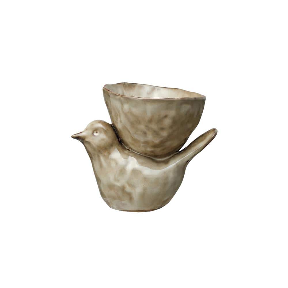 6.4 in. 7.6 Fl. Oz. Reactive Glaze Beige Stoneware Bird Serving Bowl - Hercitys