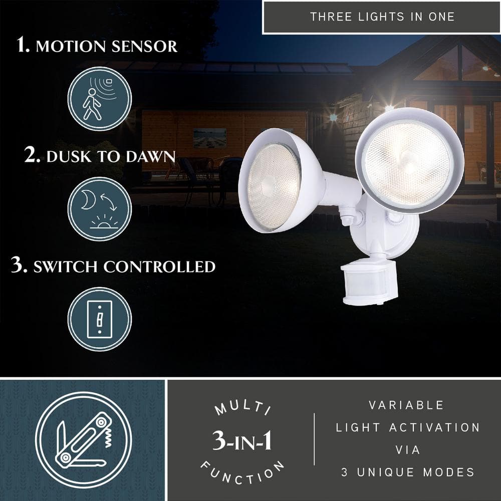 White Motion Sensor Dusk to Dawn Outdoor Security Flood Light – 180-Degree Range – 70 ft. - Hercitys
