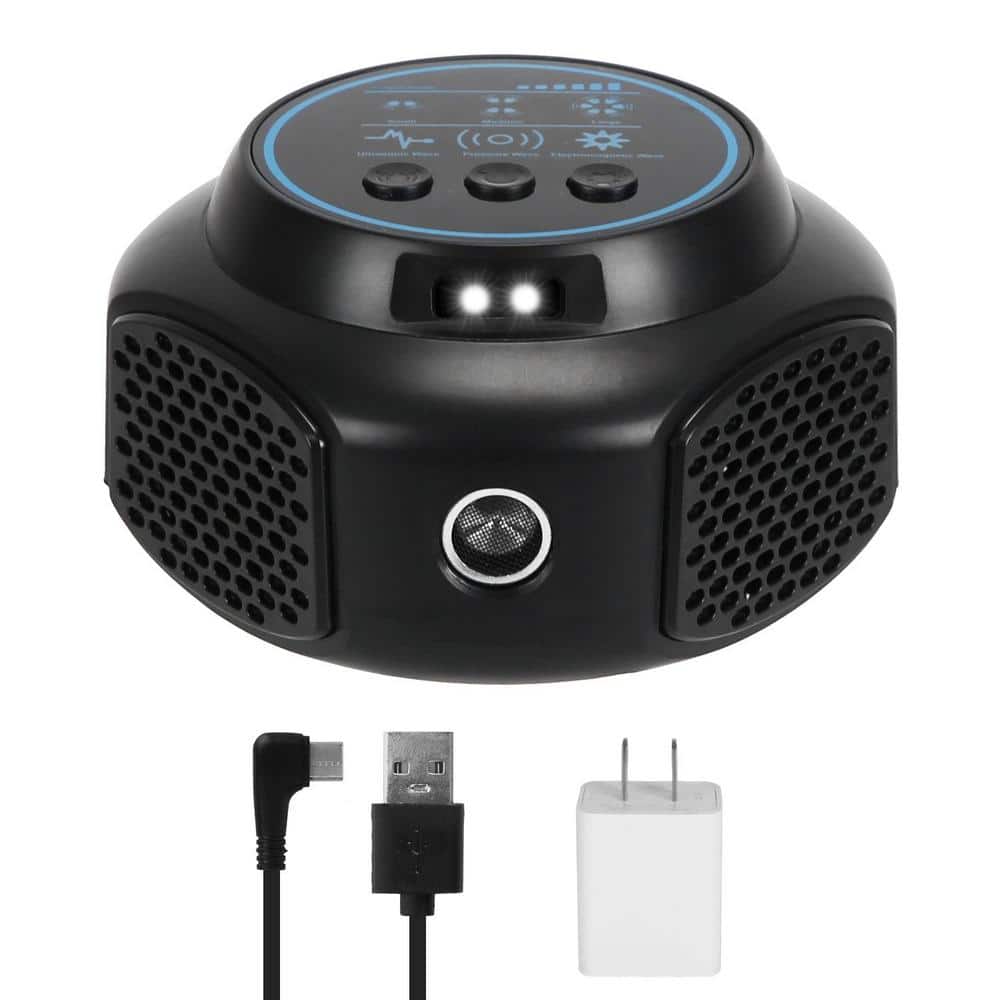 6-8-Watt Electronic Indoor Mice Repellent 360° Ultrasonic with 3 Modes 2 Strobe Lights (1-Pack) Black - Hercitys