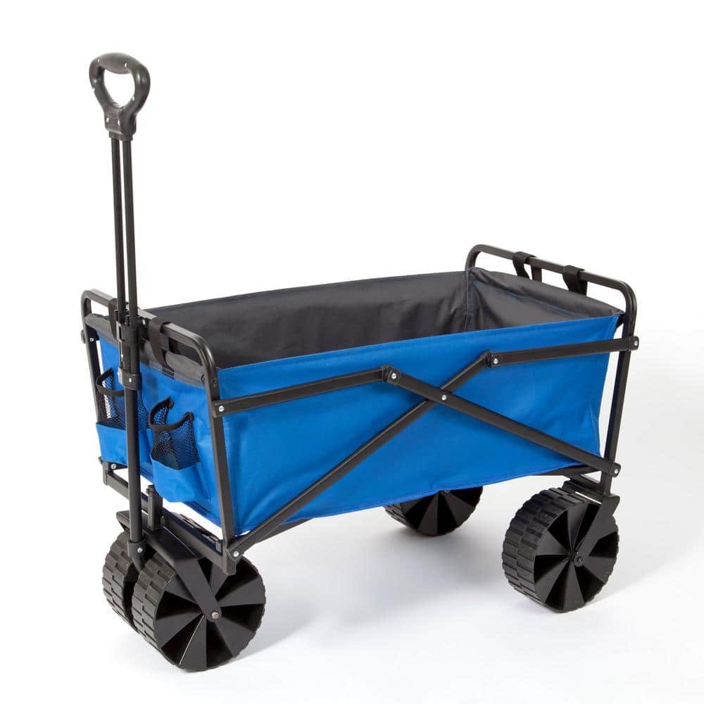 Powder Coated Steel Collapsible Garden Cart Wagon in Blue and Grey (2-Pack) - Hercitys