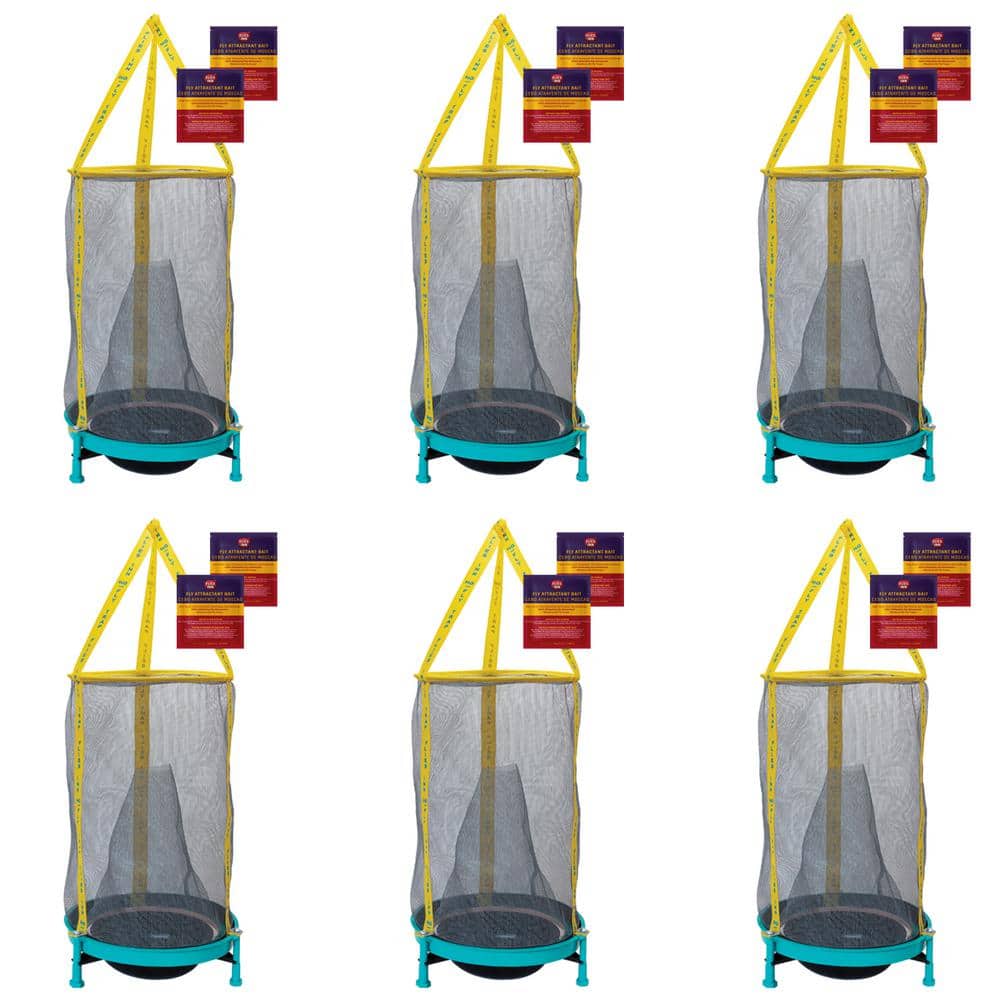 6 Ez Fly Cage Outdoor Fly Trap with 12 Fly Attractant Baits, Low Odor, Reusable, Durable - Hercitys