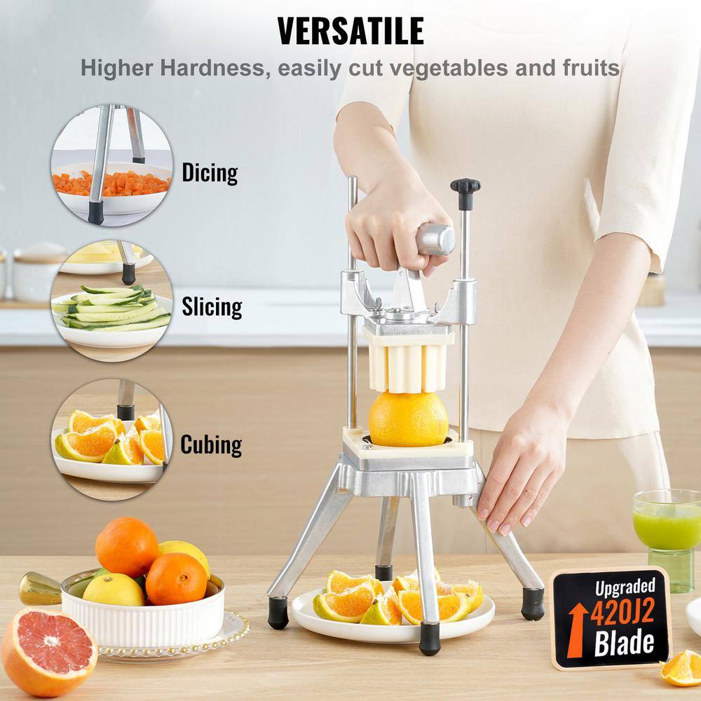 Commercial Vegetable Fruit Chopper, Stainless Steel French Fry Cutter with 4 Blades & 6-Wedge Slicer, Heavy Duty Dicer - Hercitys