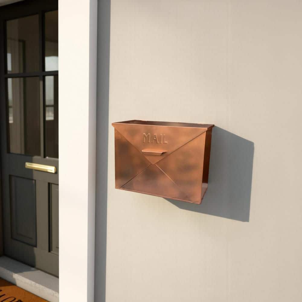 Spacious Brown Copper Metal Wall Mounted Mailbox - Hercitys