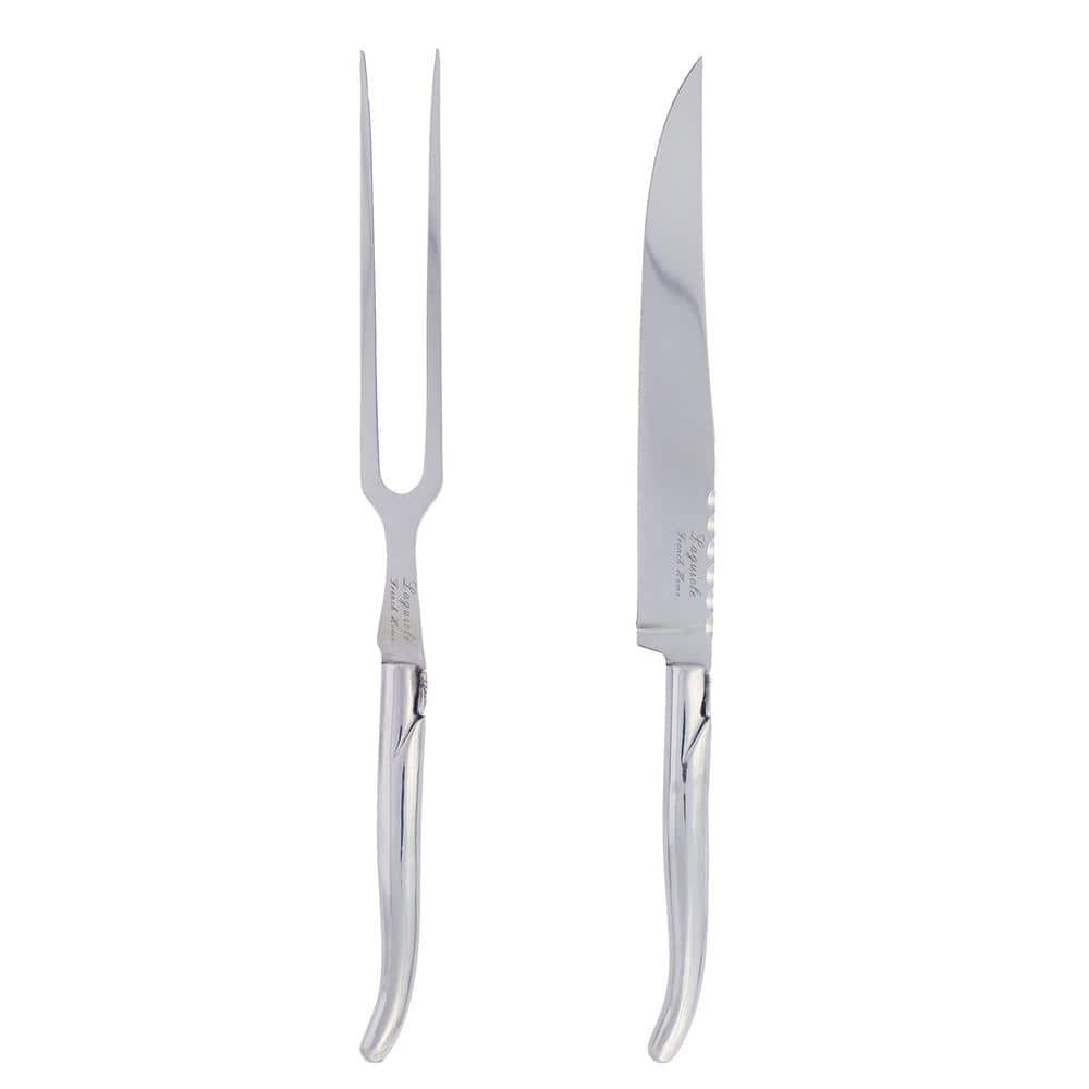 Laguiole Stainless Steel Carving Knife and Fork Set. - Hercitys