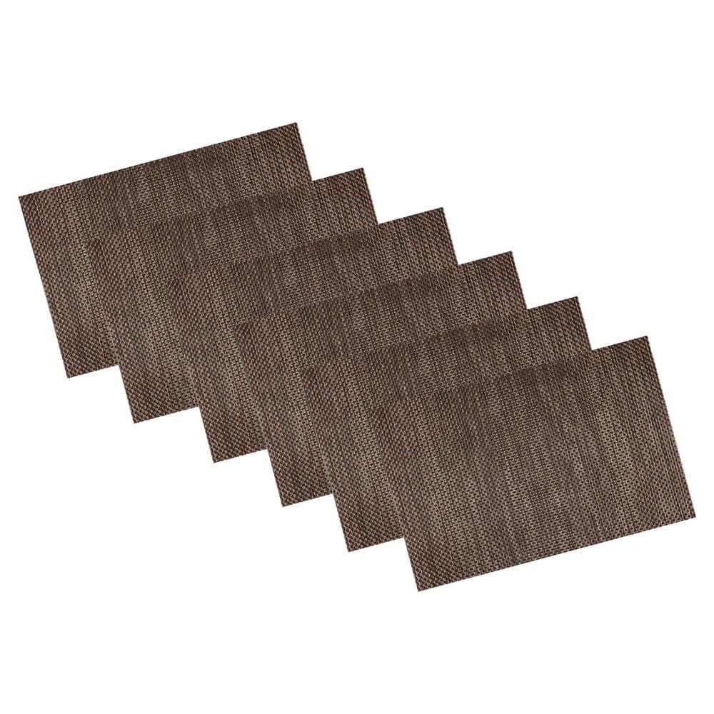 EveryTable 18 in. x 12 in. Transparent Cedar Brown Woven PVC Placemat (Set of 6) - Hercitys
