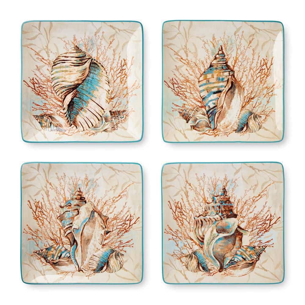 Escape to the Sea Multi-Colored Dinner Plate (Set of 4) - Hercitys