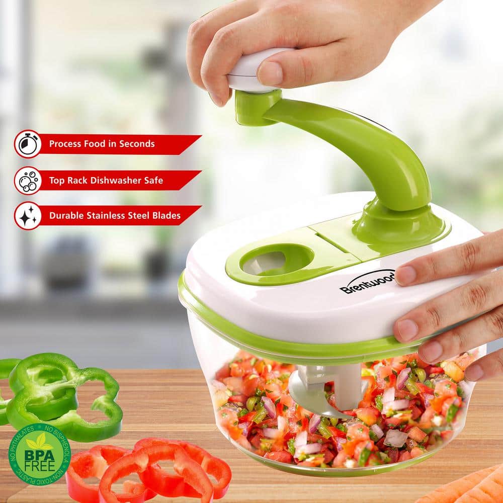 8-Cup Hand Crank Food Processor with Stainless Steel Blades and Paddle Mixer in Green - Hercitys