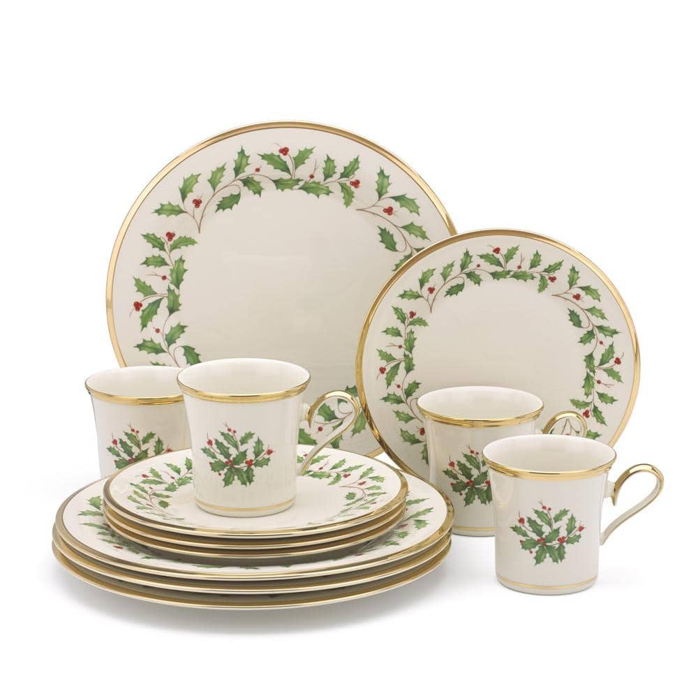 Holiday 12-Piece Traditional Ivory Bone China Dinnerware Set (Service for 4) - Hercitys
