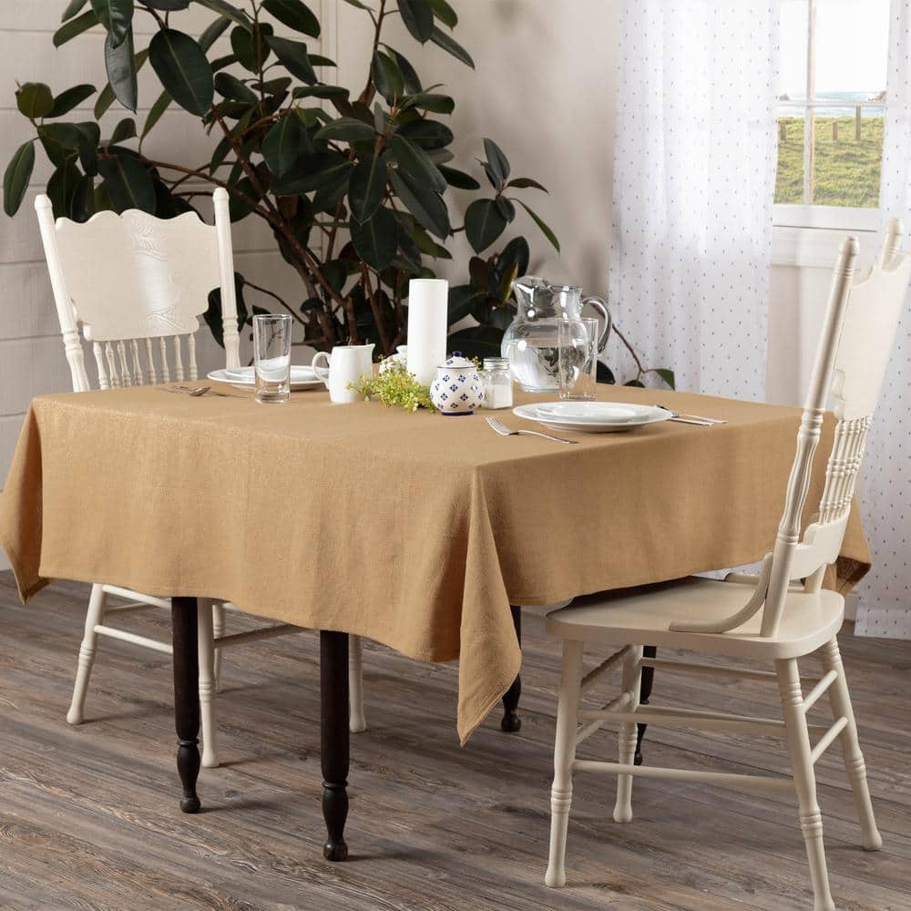 60 in. x 60 in. Tan Solid Cotton Burlap Tablecloth - Hercitys