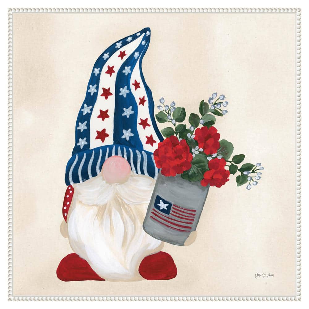 American Gnome V by Yvette St. Amant 30-in. W x 30-in. H. Canvas Wall Art Print Framed in White - Hercitys