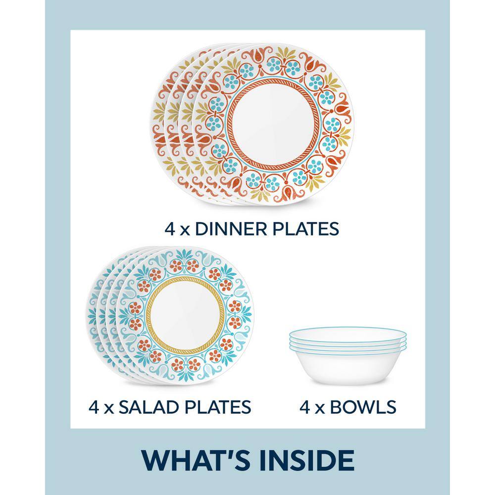 Global Collection Terracotta Dreams 12-piece Glass Dinnerware Set, Service for 4, Multi-Colored - Hercitys