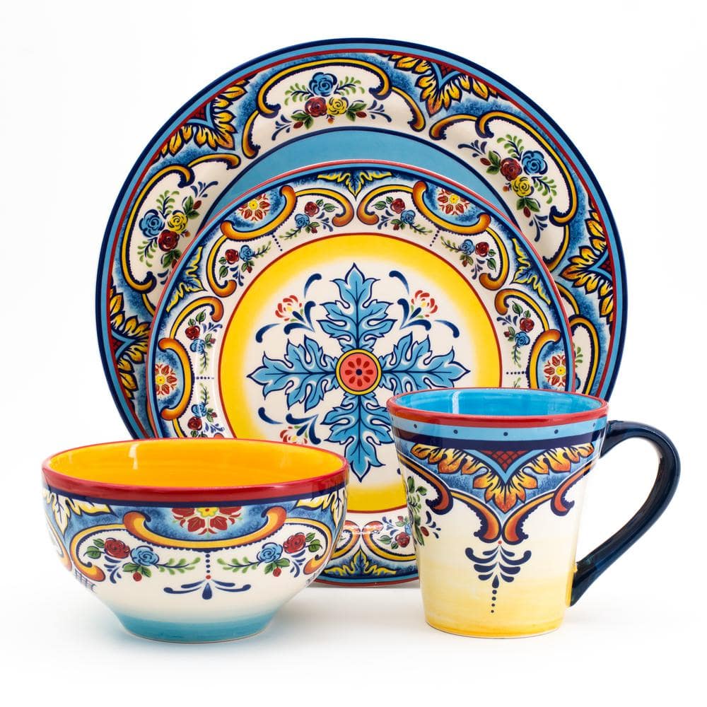 Zanzibar 16-Piece Patterned Multicolor/Spanish Floral Design Ceramic Dinnerware Set (Service for 4) - Hercitys