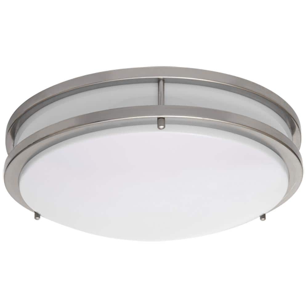 JR 14 in. 1-Light Nickel LED Flush Mount Light 3000K - Hercitys