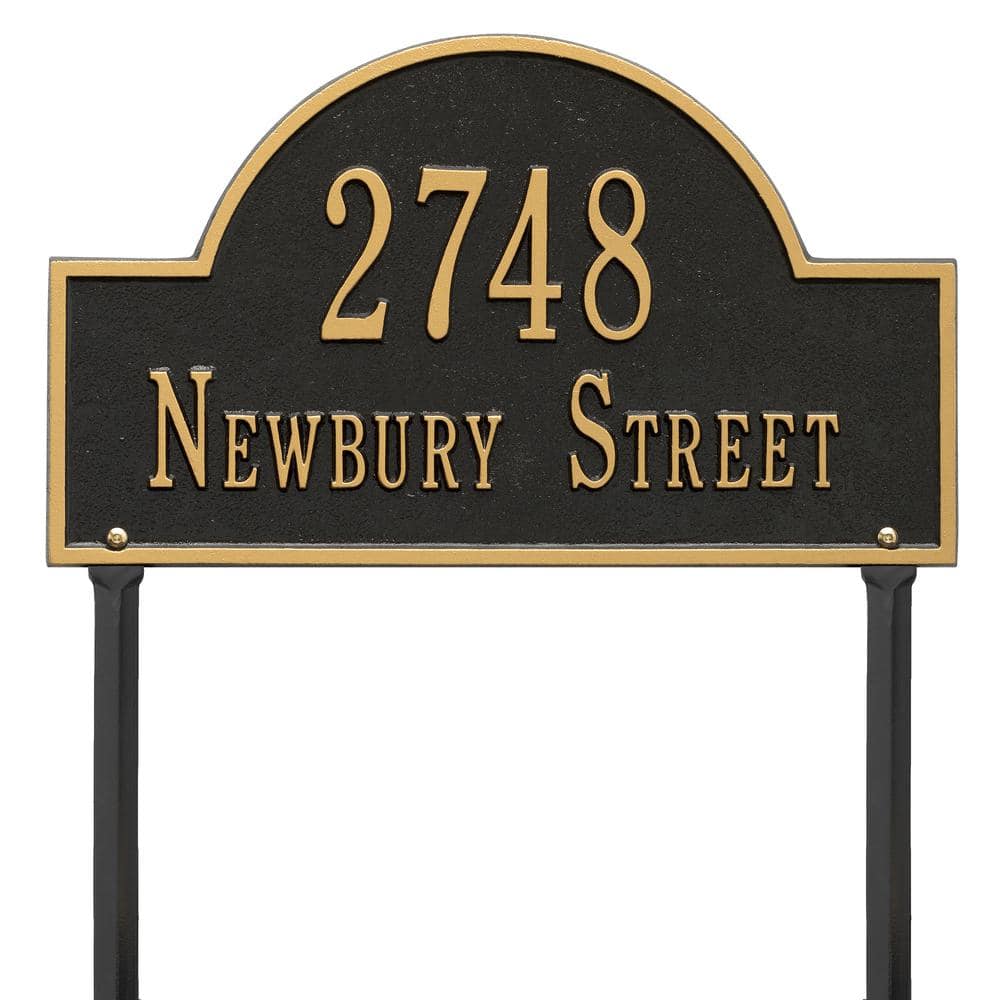 Arch Marker Standard Black/Gold Lawn 2-Line Address Plaque - Hercitys