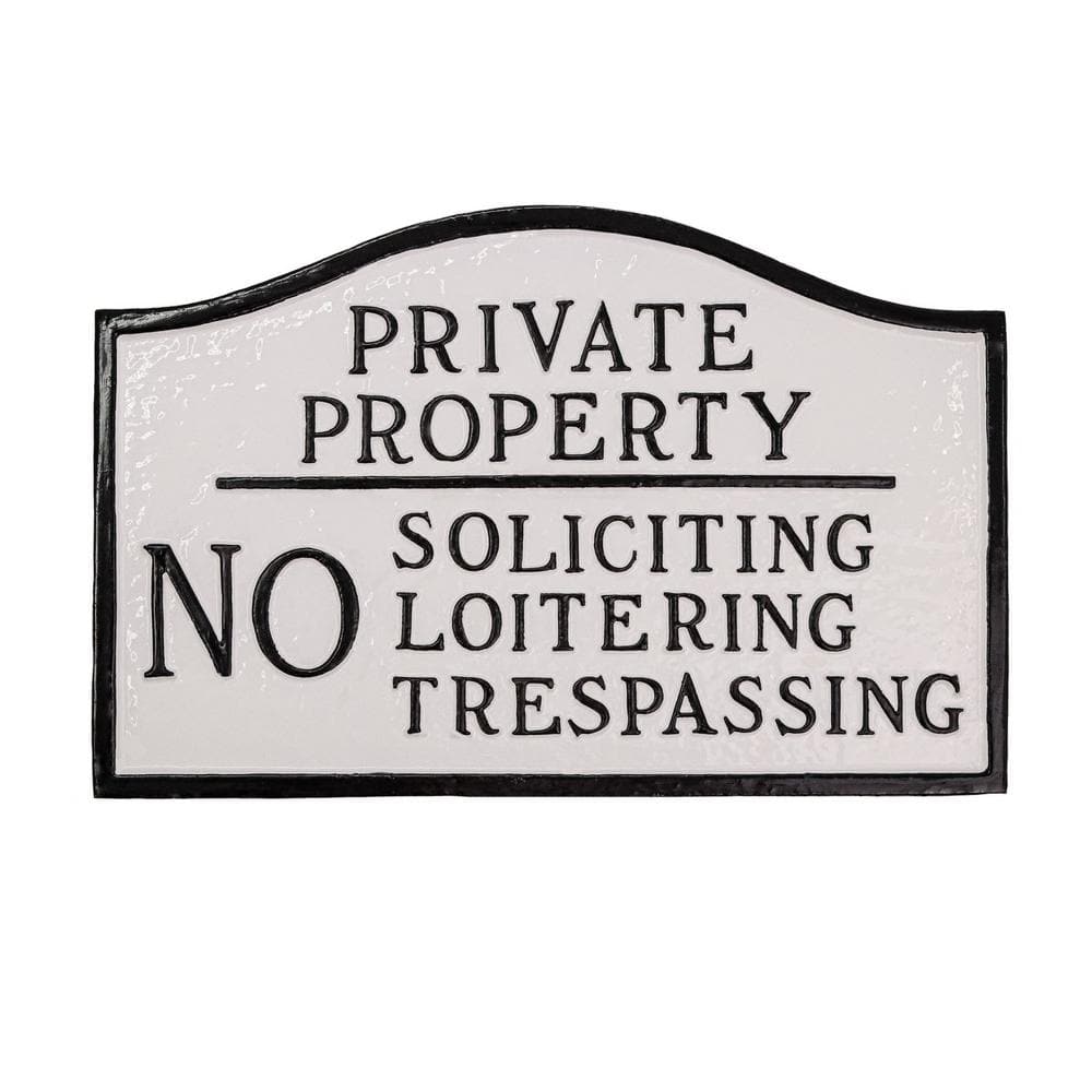 Private Property, No Soliciting, No Loitering Small Statement Plaque – White/Black - Hercitys