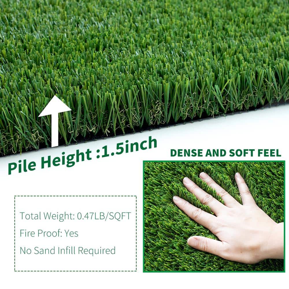 Natural Thick Realistic Deluxe 13 ft. W x Cut to Length Green Artificial Grass Turf - Hercitys