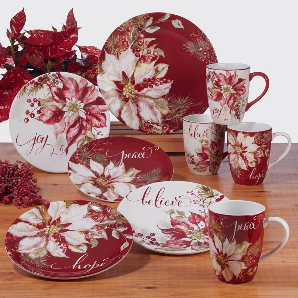 Winters Joy 16-Pcs Assorted Colors Earthenware Dinnerware Set (Service for 4) - Hercitys