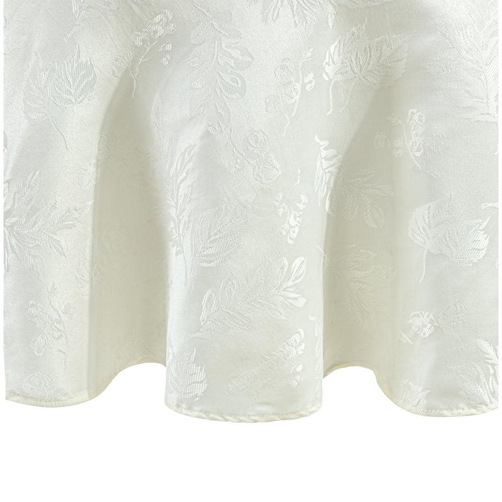 60 in. W x 84 in. L Oval Ivory Elegant Woven Leaves Jacquard Damask Tablecloth - Hercitys