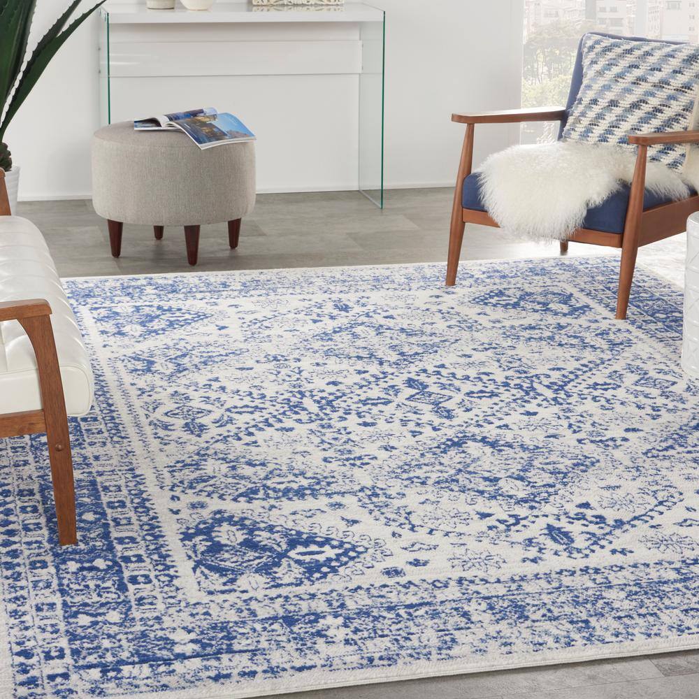 Whimsicle Ivory Navy 9 ft. x 12 ft. Geometric Bohemian Area Rug - Hercitys