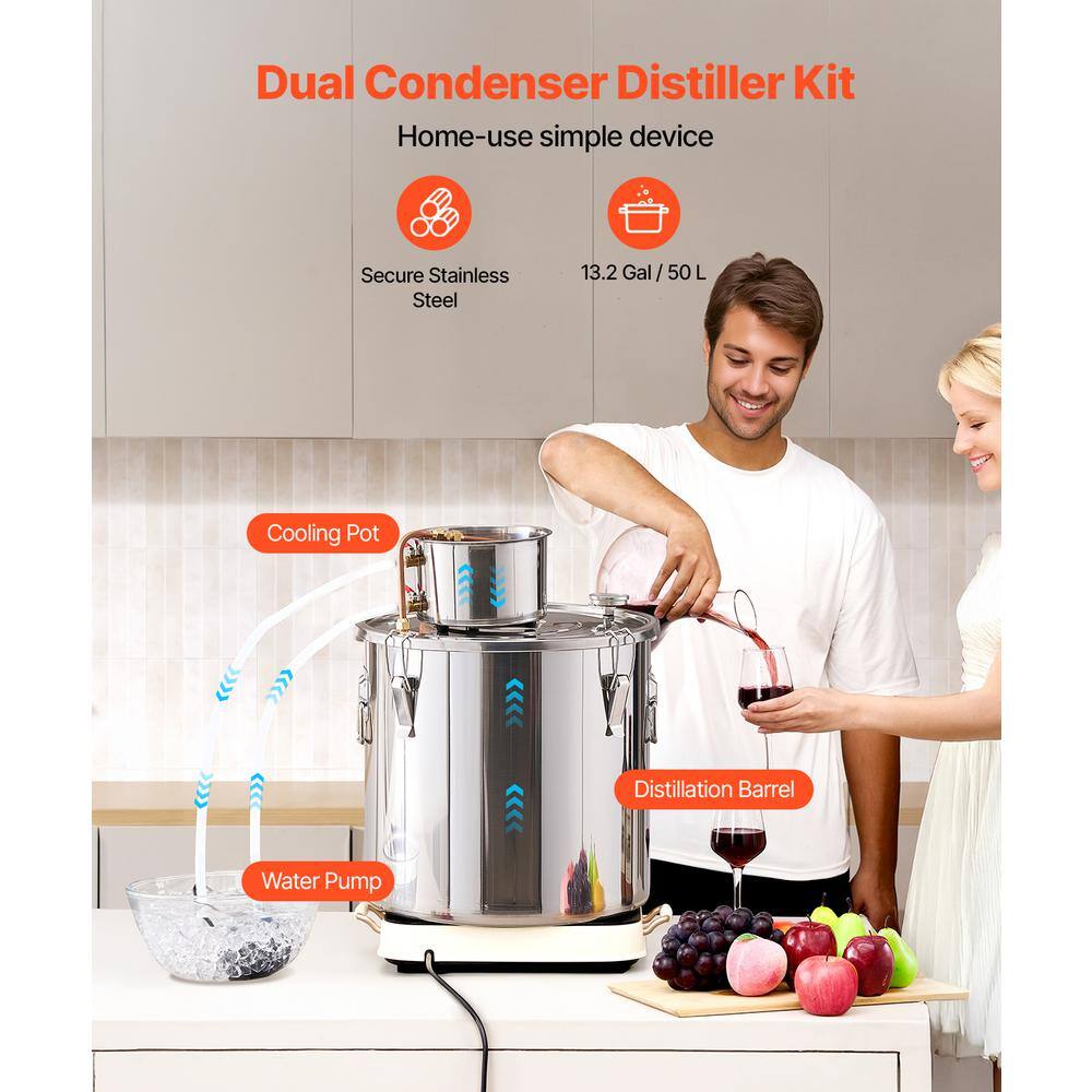 Alcohol Still, 13.2 Gal. / 50 L Stainless Steel Water Alcohol Distiller, Home Brewing Refining Fermentation Kit, Silver - Hercitys