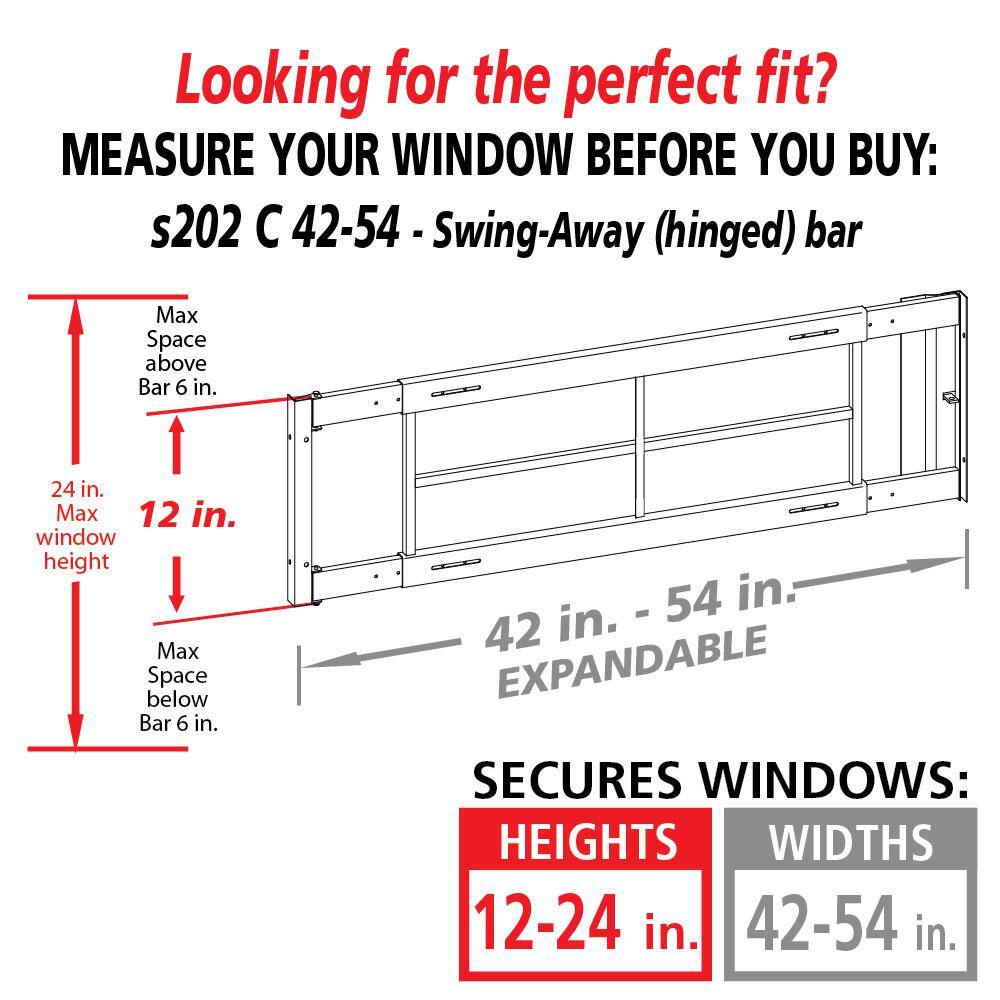 Swing-Away 42 in. to 54 in. Adjustable Width 3-Bar Window Guard, White - Hercitys