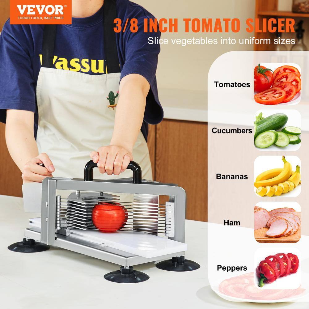 Commercial Tomato Slicer 3/8 in. Tomato Slicer Stainless Steel Heavy-Duty Manual Tomato Slicer Non-Slip Feet - Hercitys