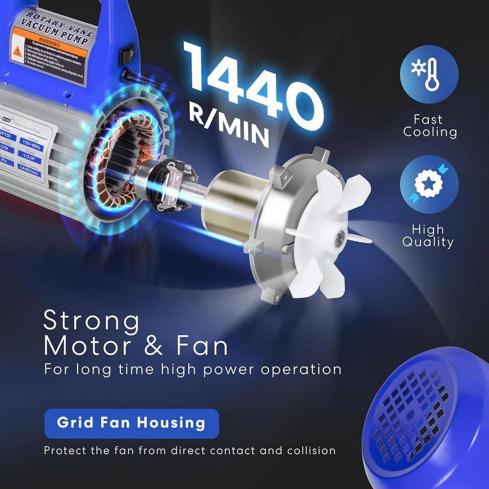 Upgraded 110V 4CFM 1/3 HP Single Stage Rotary Vane HVAC Vacuum Pump and AC Manifold Gauge Set Kit with Leak Detector - Hercitys