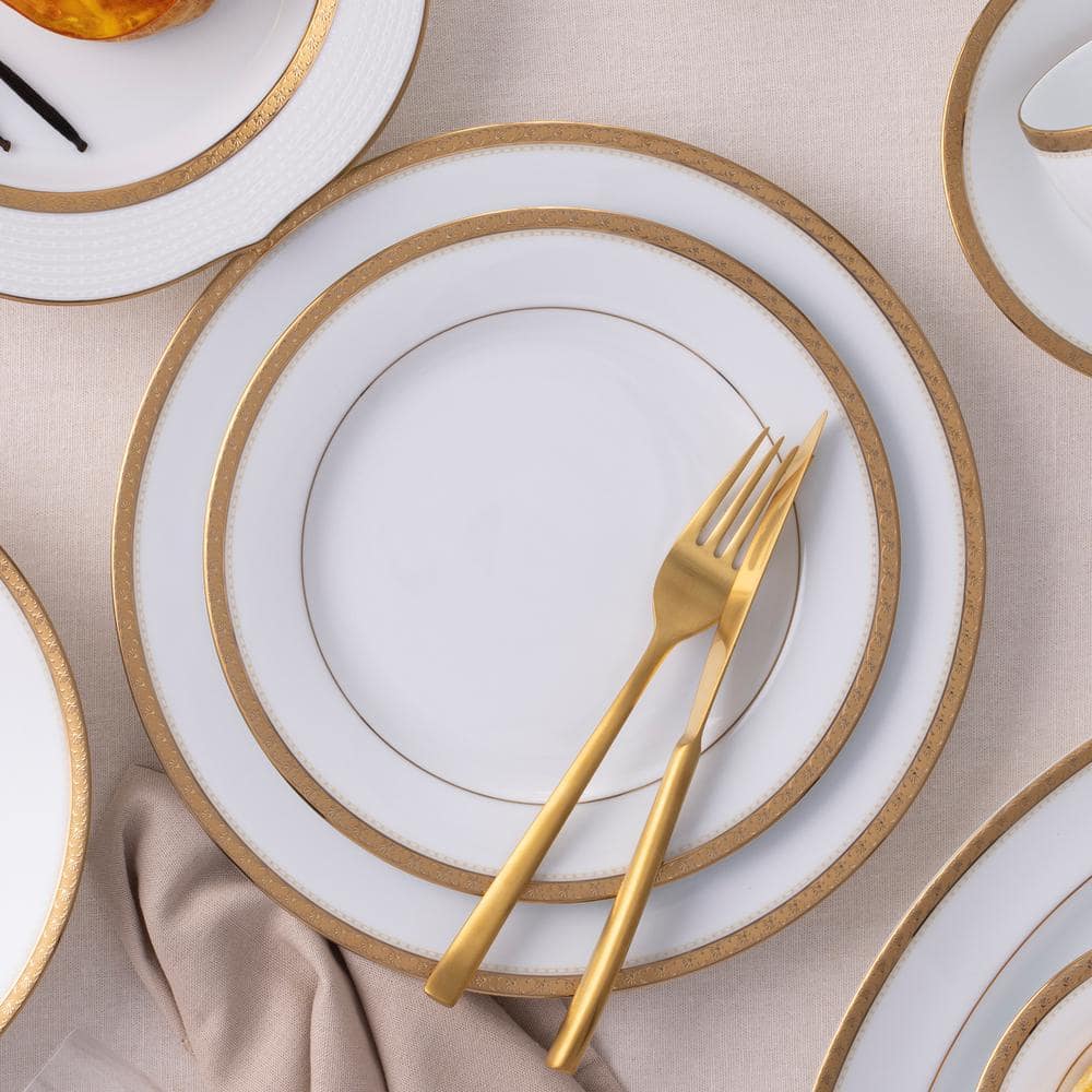 Charlotta Gold 8.25 in. (Gold) Porcelain Salad Plates, (Set of 4) - Hercitys