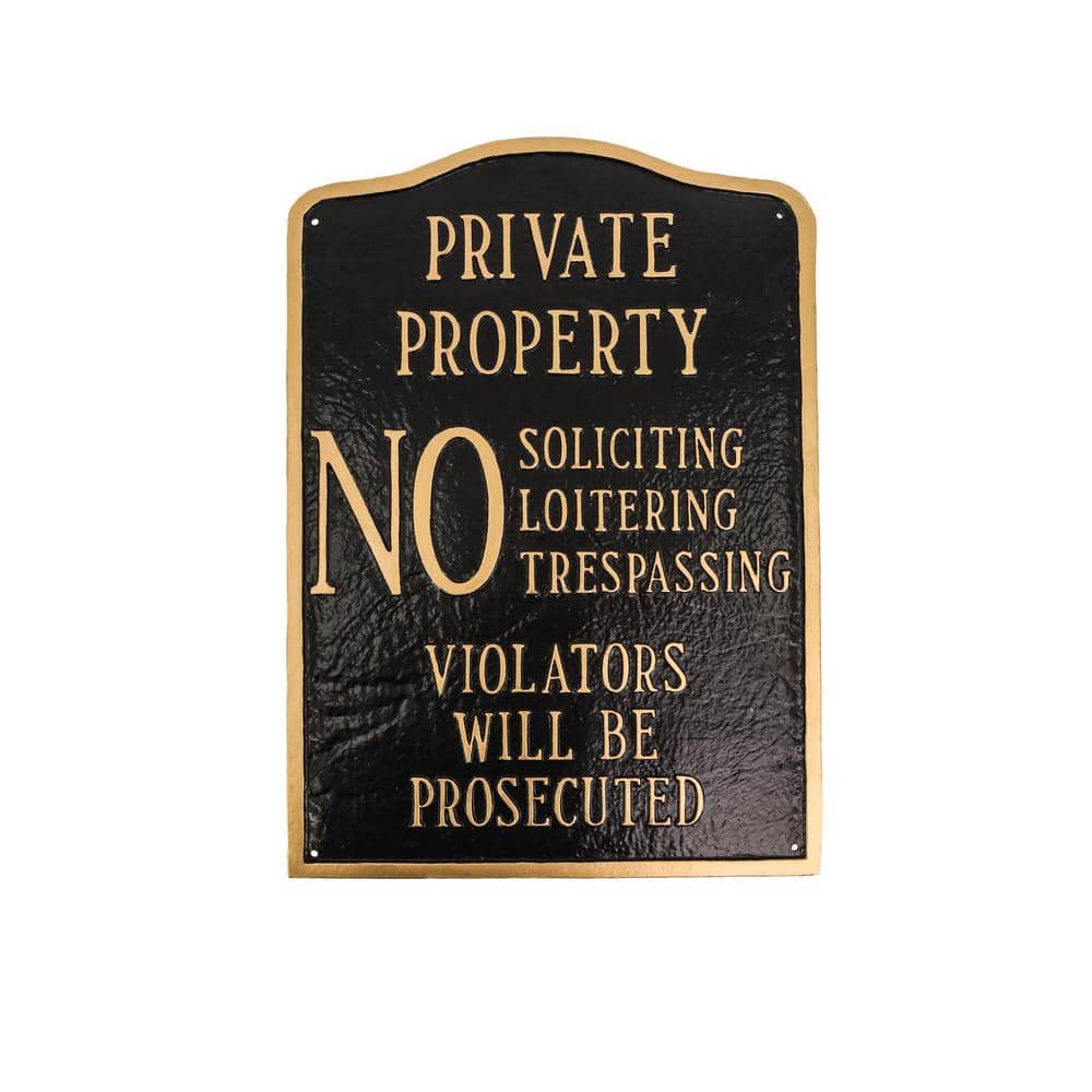 Private Property No Sign Arch Large Statement Plaque – Black/Gold - Hercitys