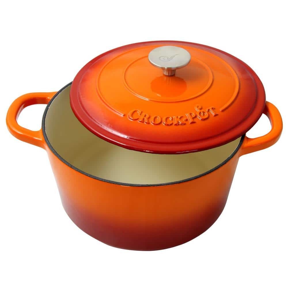 Artisan 5 qt. Round Cast Iron Nonstick Dutch Oven in Sunset Orange with Lid - Hercitys