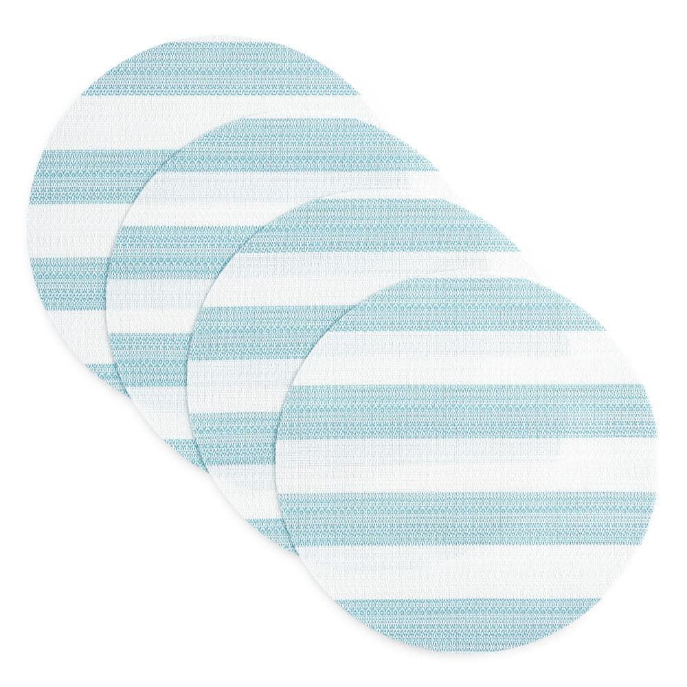 Basic Cabana Stripe 15 in. Aqua and White Polyester Indoor/Outdoor Placemat (Set of 4) - Hercitys