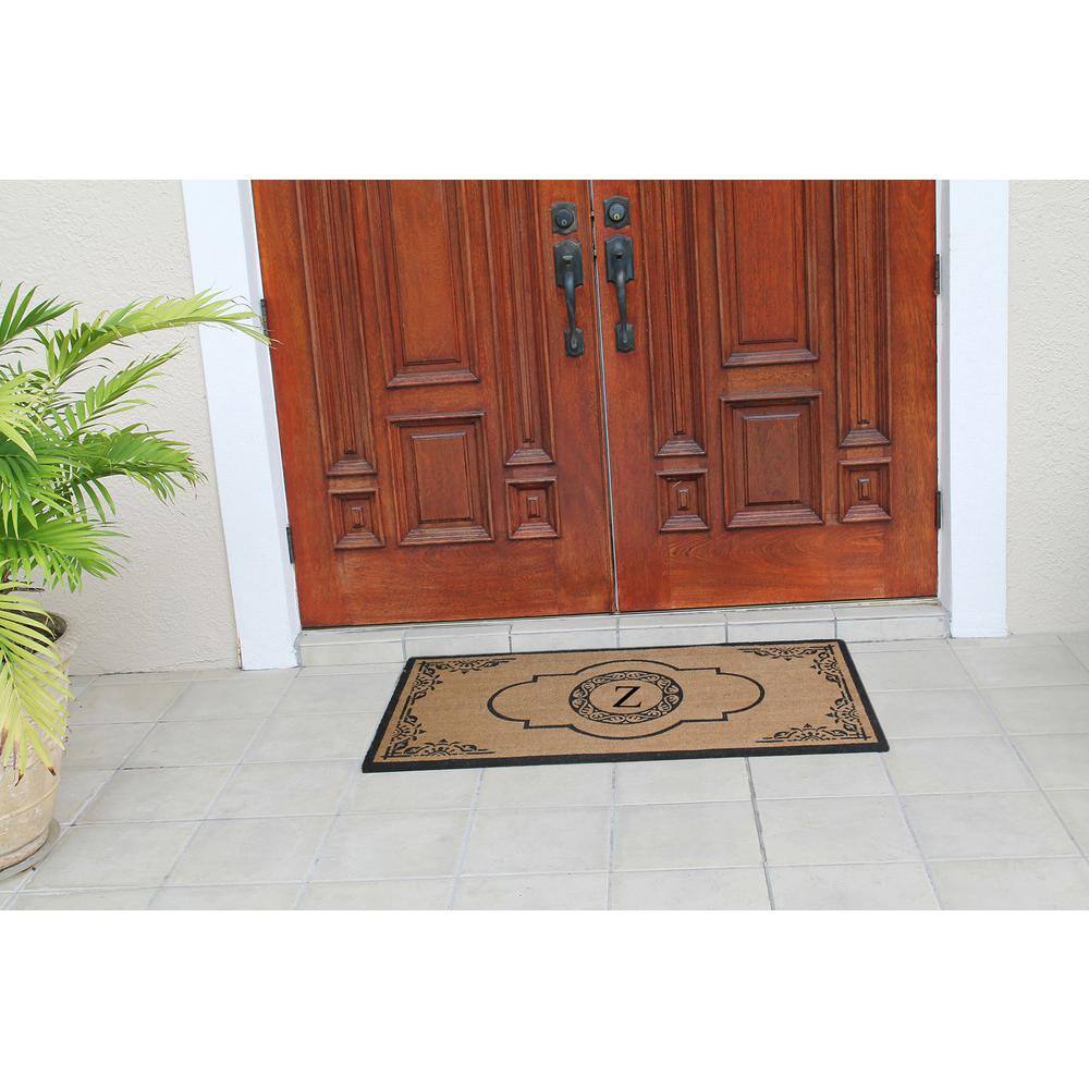 Abrilina Hand Crafted 30 in. x 48 in. Coir Double Border Monogrammed Z Non-Slip Outdoor Door Mat - Hercitys