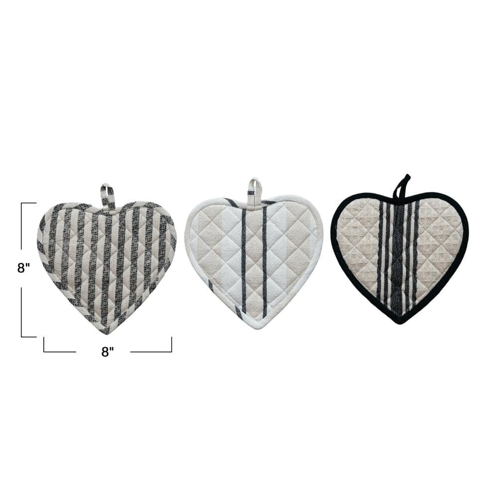 Cotton Quilted Black and White Heart Shaped Pot Holder (3-Pack) - Hercitys