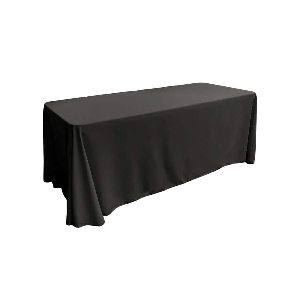 90 in. x 156 in. Black Polyester Poplin Rectangular Tablecloth - Hercitys