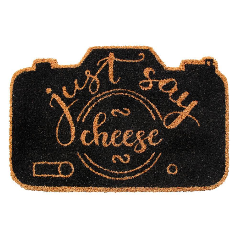 Welcome Just Say Cheese Black Natural 16 in. x 24 in. Coir Non-Slip Indoor Outdoor Door Mat - Hercitys