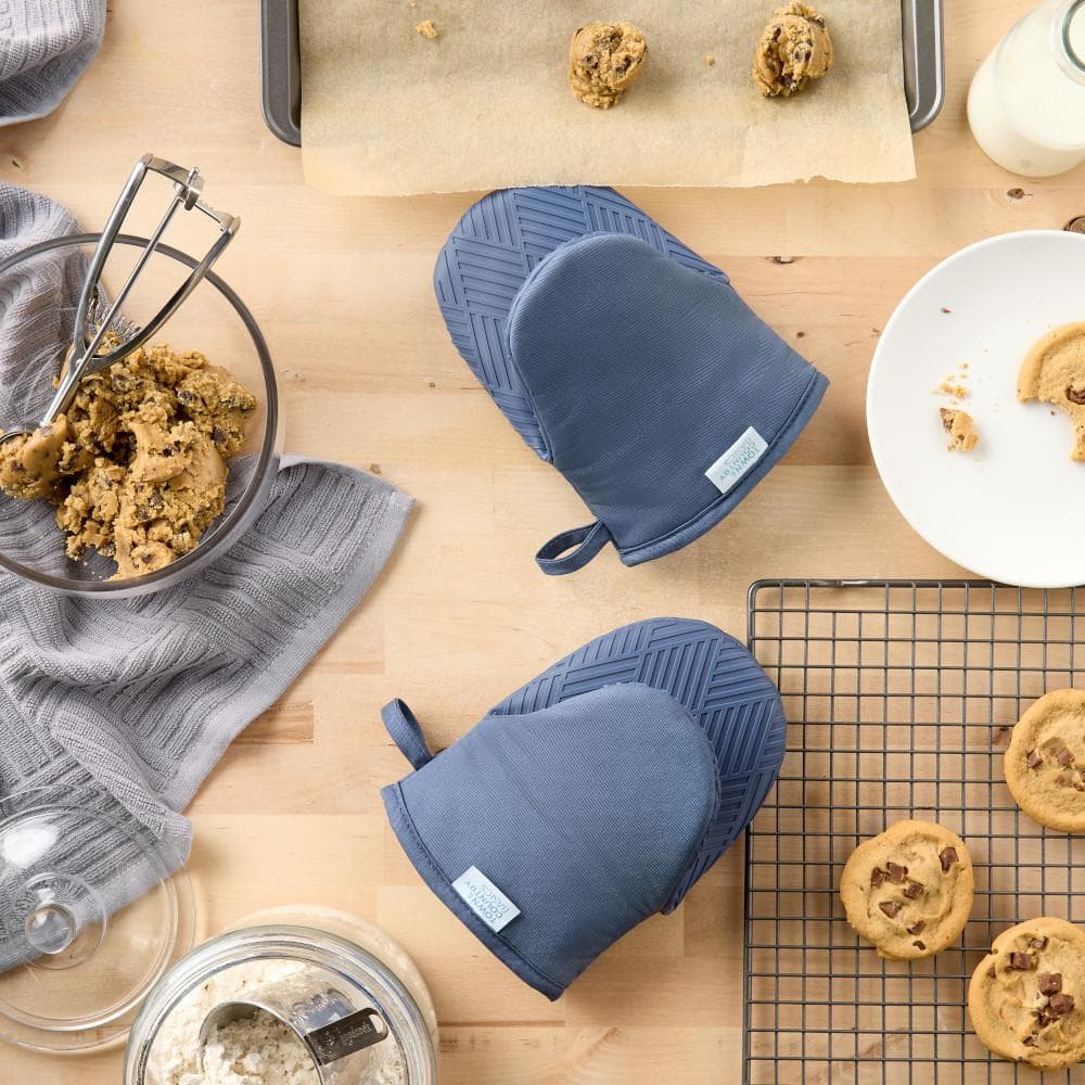 Basketweave Soft Silicone Solid Modern Blue Mini Oven Mitt (2-Pack) - Hercitys