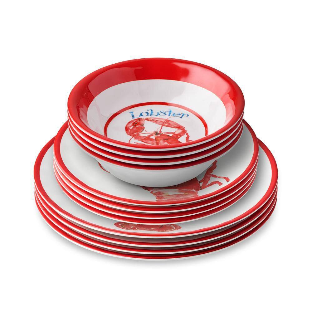 Beach House Lobster 12-Piece Multi-Colored Melamine Dinnerware Set - Hercitys
