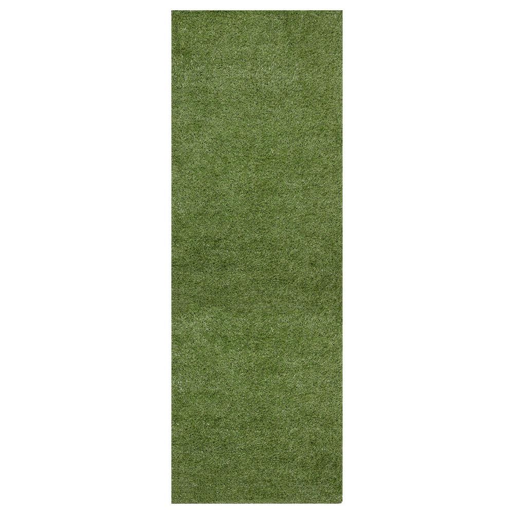 Meadowland Collection Waterproof Solid Indoor/Outdoor (2’7″ x 14′) 3 ft. x 14 ft. Green Artificial Grass Runner Rug - Hercitys