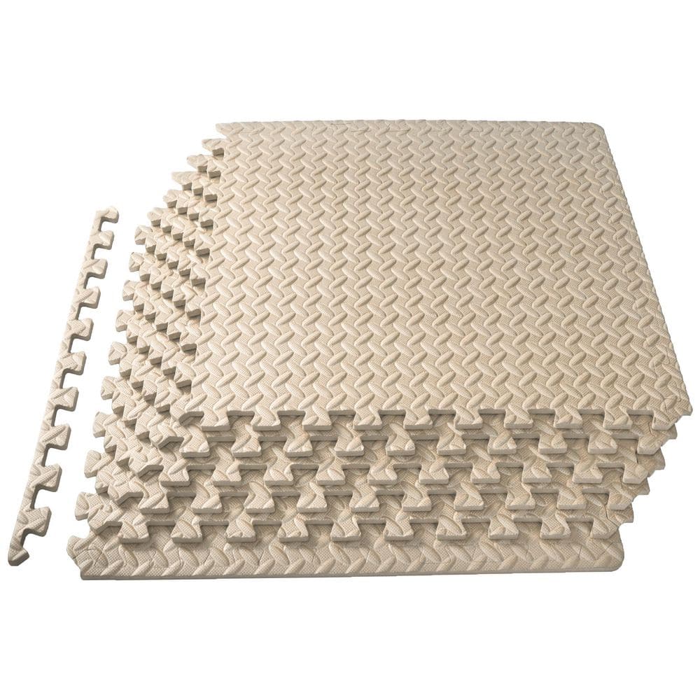 Exercise Puzzle Mat Beige 24 in. x 24 in. x 0.5 in. EVA Foam Interlocking Anti-Fatigue Tile Mat (24 sq. ft.) (6-Pack) - Hercitys