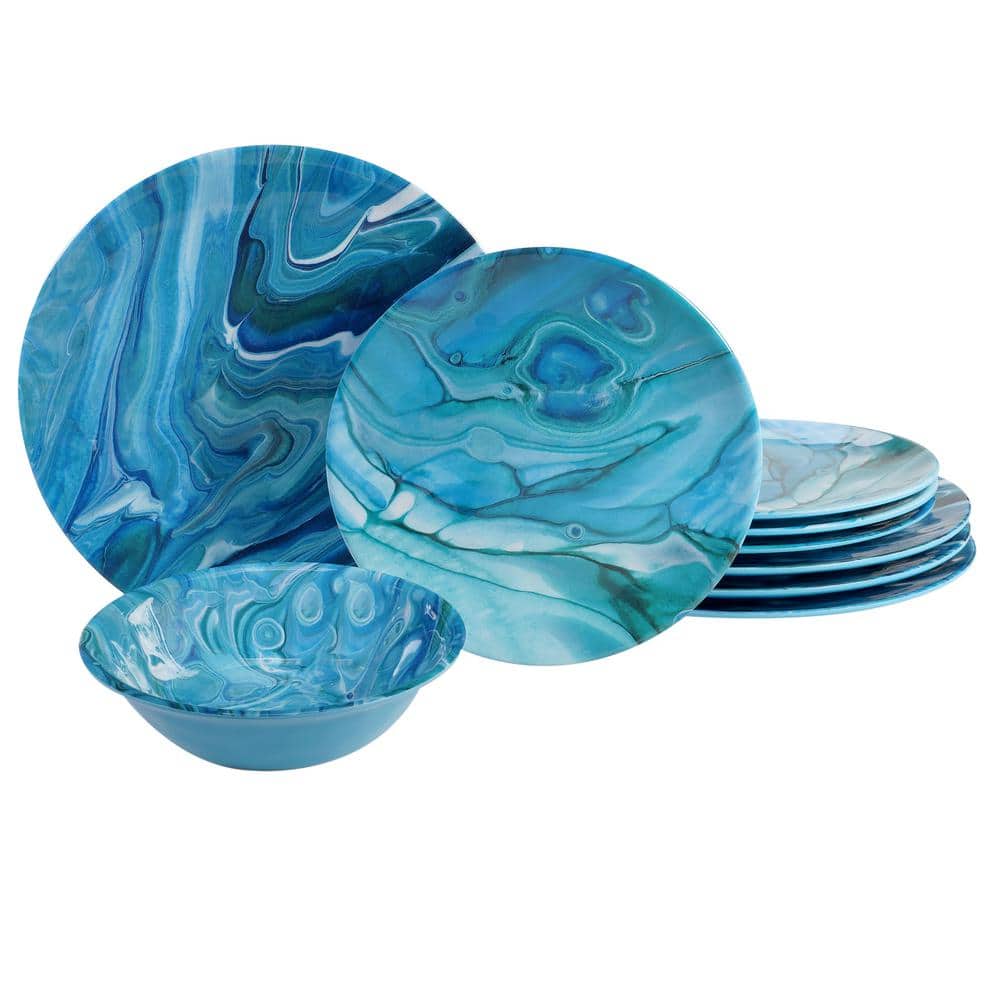 Fluidity 12-Piece Seasonal Multicolored Melamine Dinnerware Set (Service for 4) - Hercitys