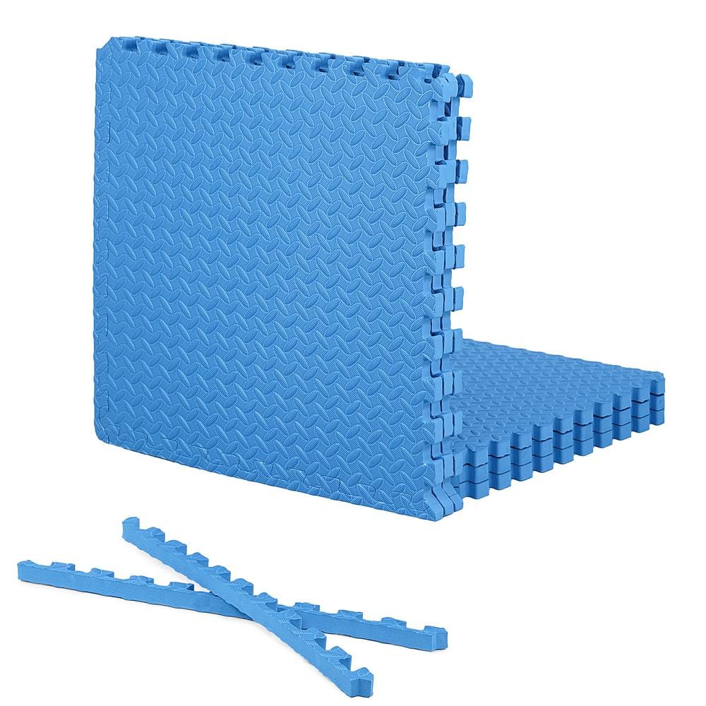Blue 24 in. W x 24 in. L x 1 in. T EVA Foam Double-Sided Diamond Pattern Gym Flooring Mat (6 Tiles/Pack) (24 sq. ft.) - Hercitys