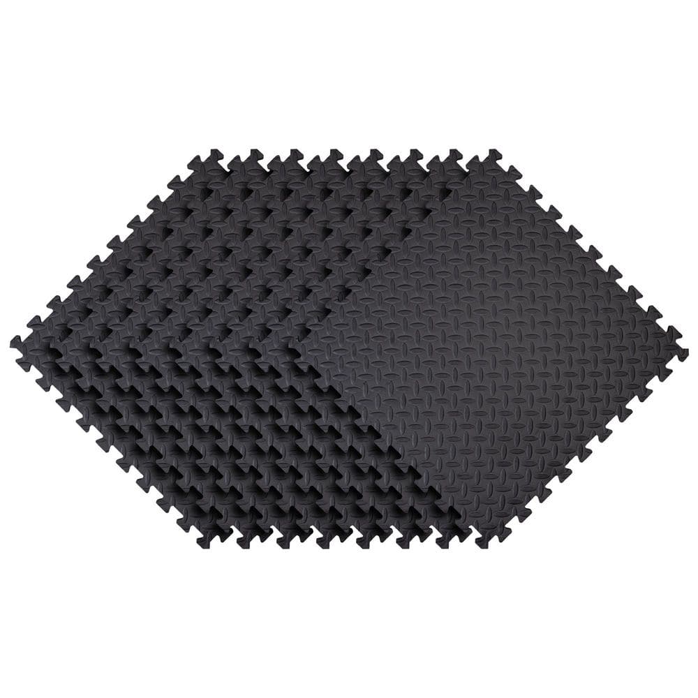 Black Diamond Plate 24 in. W x 24 in. L x. 43 in. Thick Foam Exercise Floor Tiles (8 Tiles/Case) (32 sq. ft. ) - Hercitys