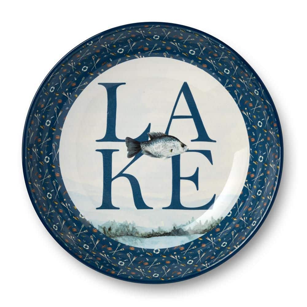 Wake At The Lake 13 in. 128 fl. oz. Blue Ceramic Serving Bowl - Hercitys