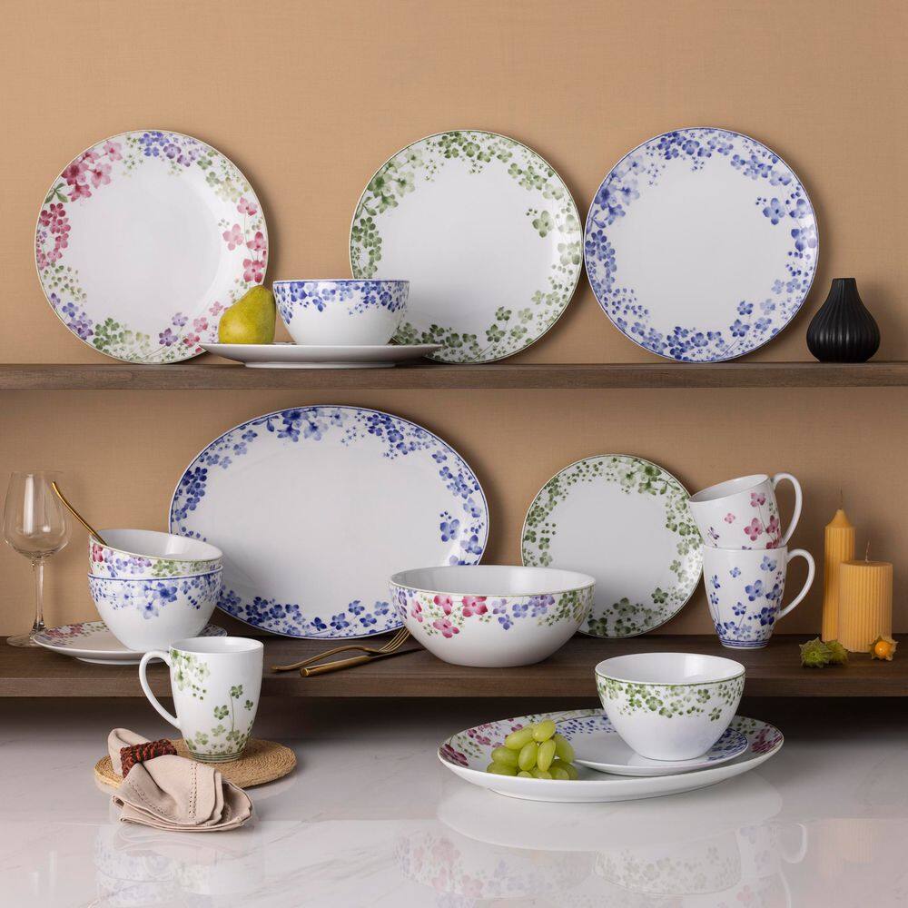 Bloomington Road (White and Green) Porcelain 4-Piece Place Setting, Service for 1 - Hercitys