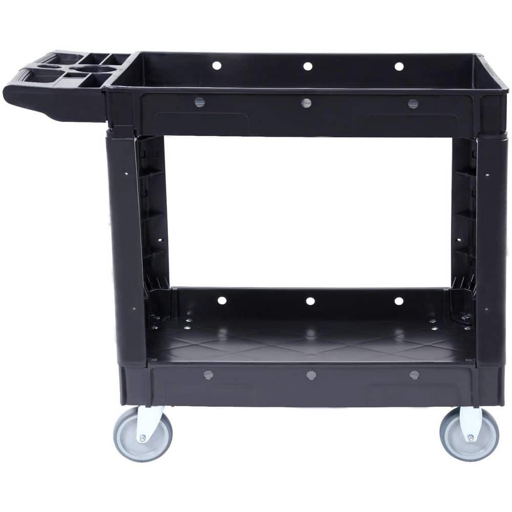 Utility Service Cart, 2 Shelf 550 LBS. Heavy Duty Plastic Rolling Utility Cart, 360° Swivel Wheels, Medium Lipped Shelf - Hercitys