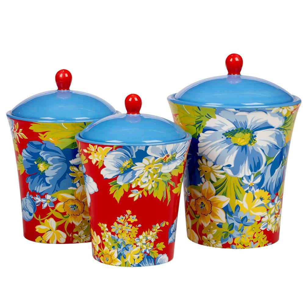 Blossom 3-Piece Earthenware Kitchen Canisters Set - Hercitys