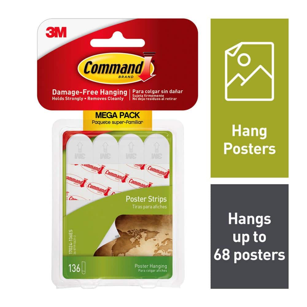 Poster Strips, White, Damage Free Decorating, 136 Command Strips - Hercitys