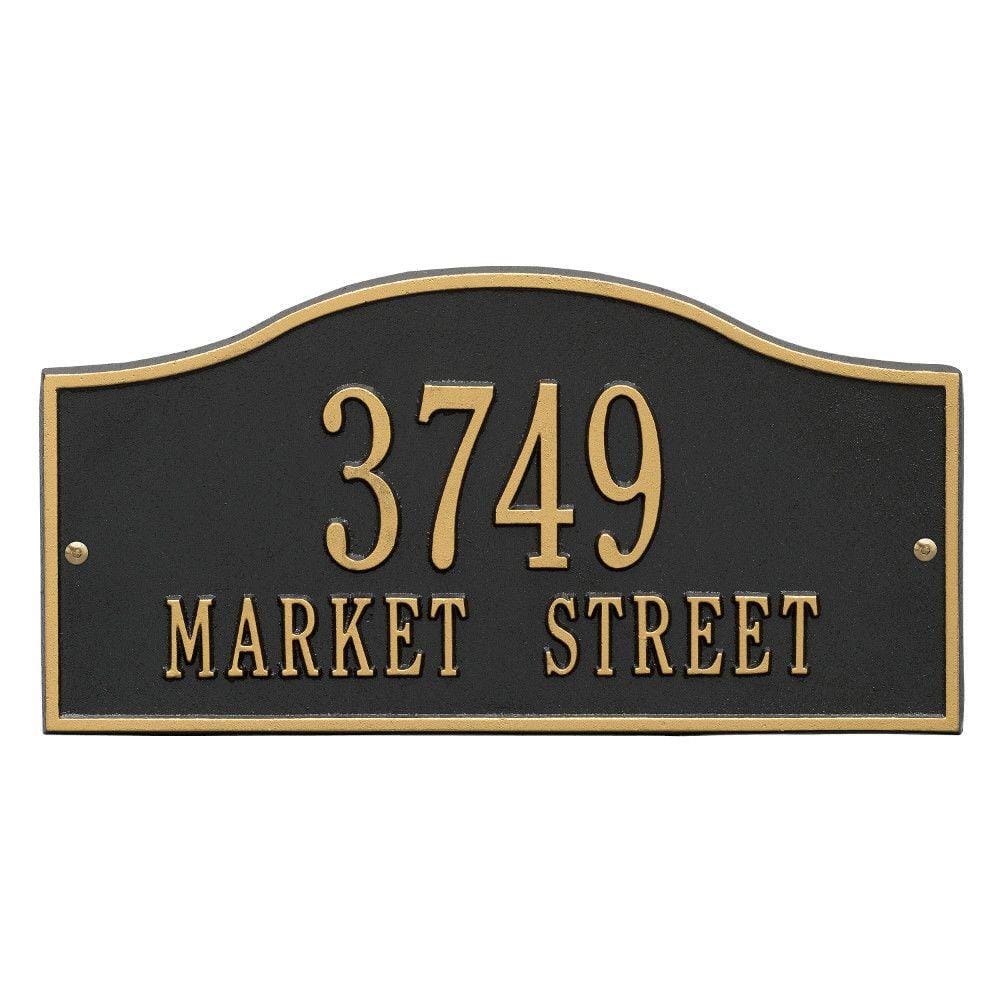 Rolling Hills Rectangular Black/Gold Standard Wall 2-Line Address Plaque - Hercitys